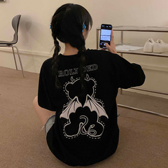 Real design demon bear foam printed short sleeve T-shirt