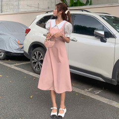 Real French Lapel short sleeve stitching skirt fake two petal Sleeve Chiffon Dress