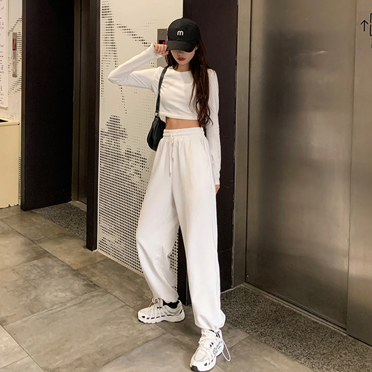 Real shot long sleeve short T-shirt elastic waist sports pants two piece set