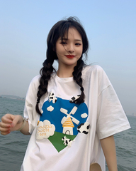 實拍 ~藍天白雲發泡印花短袖T恤