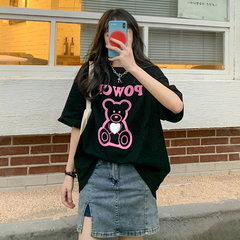 實拍復古圓領小熊印花短袖恤