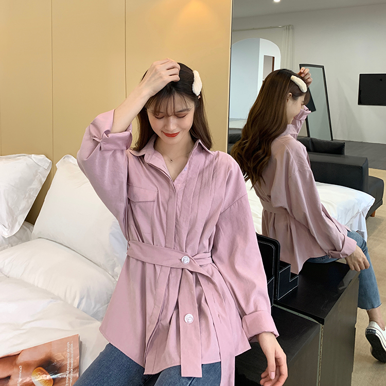 Real shooting long sleeve shirt feminism shirt slim and versatile design top