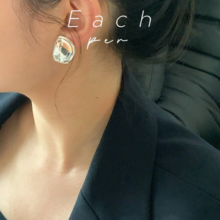 each per 金属片耳夹 不规则方形耳环小众高级气质简约通勤无耳洞