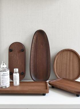 北欧实木托盘客厅桌面收纳化妆品托盘创意装饰摆件香薰带脚垫托盘