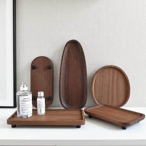 北欧实木托盘客厅桌面收纳化妆品托盘创意装饰摆件香薰带脚垫托盘