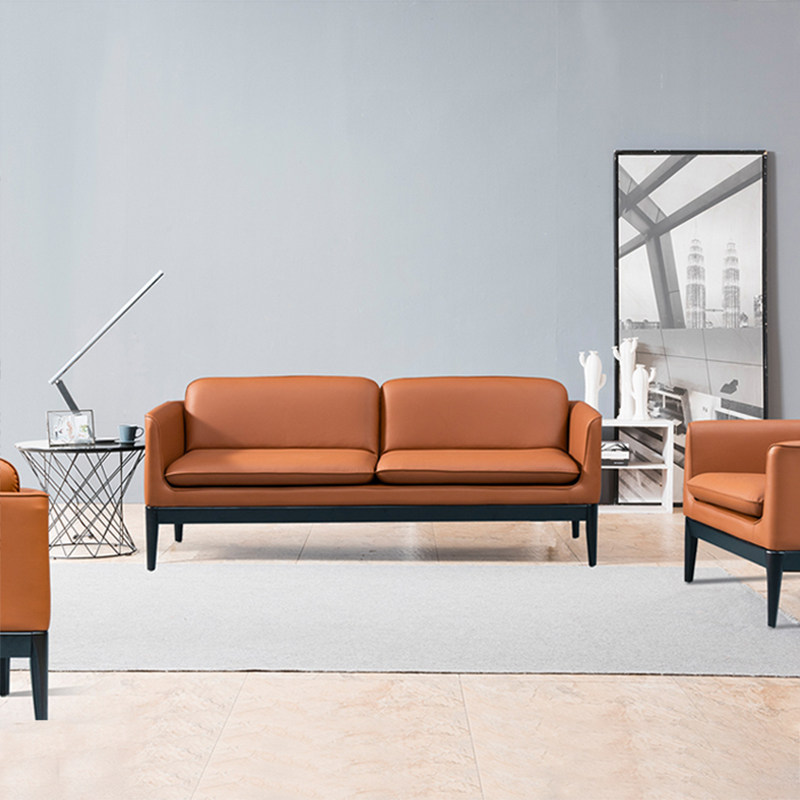 办公沙发茶几组合接待室简约现代真皮休闲洽谈单三人位会客区沙发