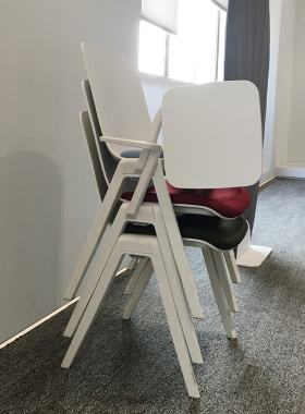 会议椅带桌板办公室固定脚学生培训椅带写字板白色塑料靠背办公椅