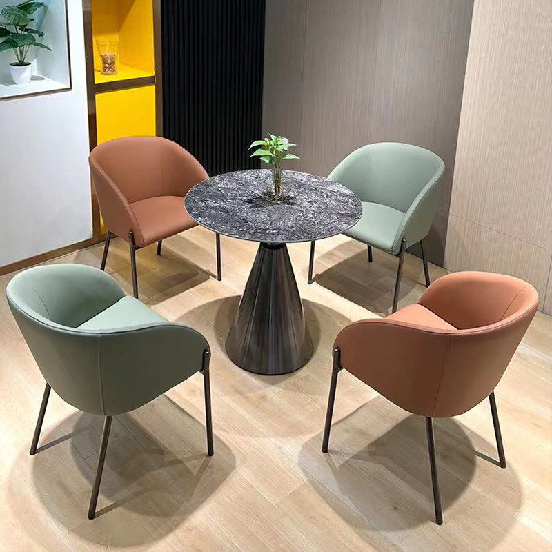 轻奢洽谈桌椅组合岩板小圆桌会客区商务休闲接待谈判桌子一桌四椅