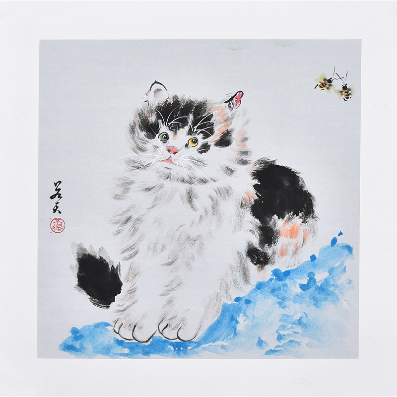 纯手工国画动物画小猫猫趣图 玄关客厅卧室招财猫挂画家居装饰画