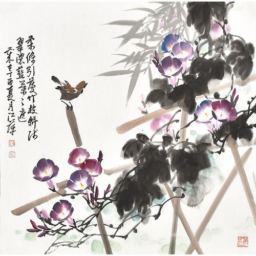董江萍《柔条引蔓竹枝斜》写意花鸟画 国画 客厅卧室餐厅装饰字画