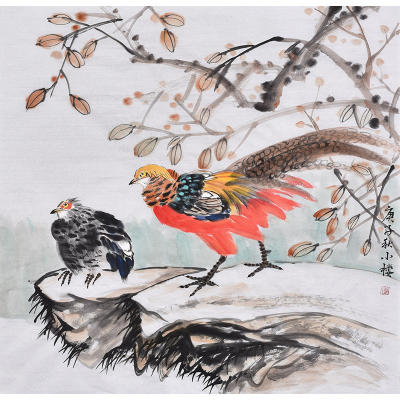 当代实力画家手绘真迹国画花鸟画锦鸡锦绣前程锦上添花礼品字画