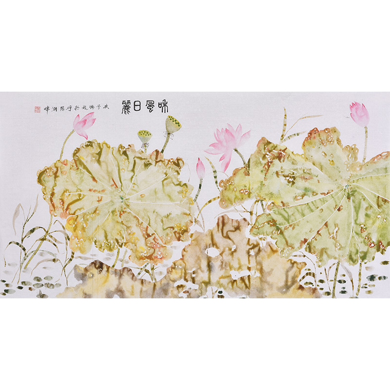 手绘写意花鸟画荷花荷塘 和和美美 和风日丽新中式画客厅装饰画