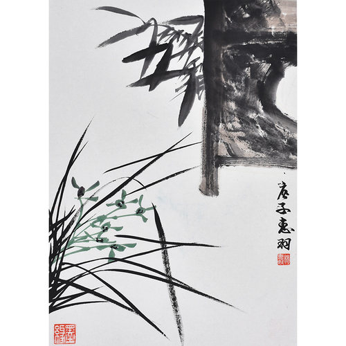 名家手绘文征明兰花 新中式装饰画走廊挂画国画客厅办公室餐厅