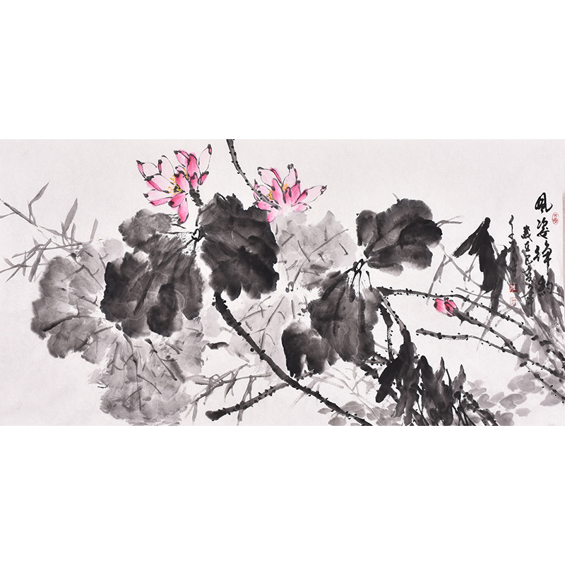 河北美协书画名家刘老师手绘写意花鸟画水墨荷花荷叶荷塘国画真迹