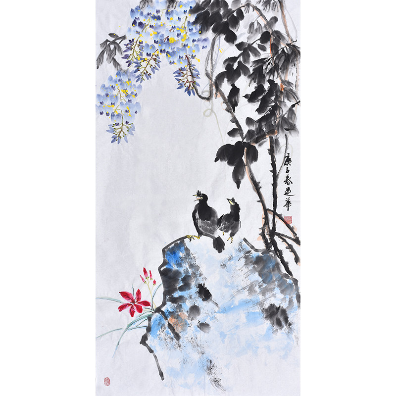实力画家纯手绘国画真迹荷花鹭鸶现代轻奢装饰画客厅玄关走廊挂画