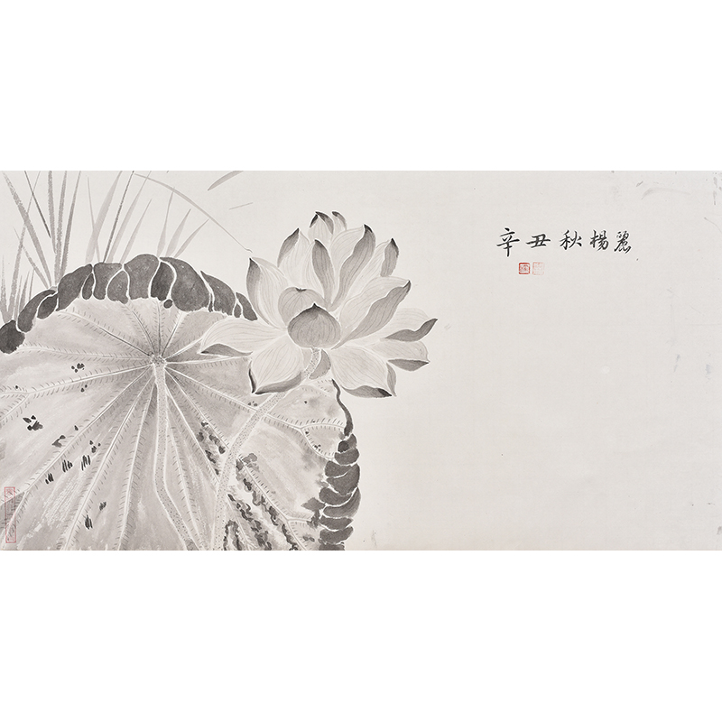 纯手绘四尺横幅工笔花鸟画荷花荷塘清趣轻奢风卧室客厅走廊装饰画图片