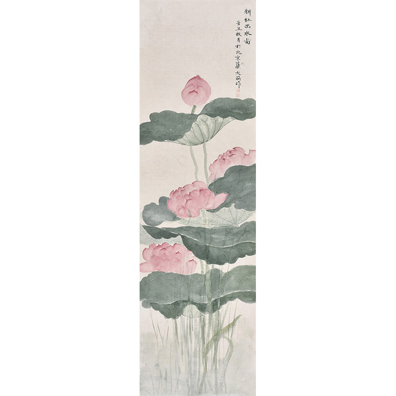 百年好合并蒂莲荷花入户玄关装饰画国画工笔画花鸟画走廊过道挂画