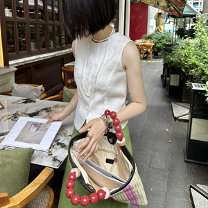 夏新款法式亚麻拼接蕾丝轻奢百搭纯色圆领背心式马甲外套女