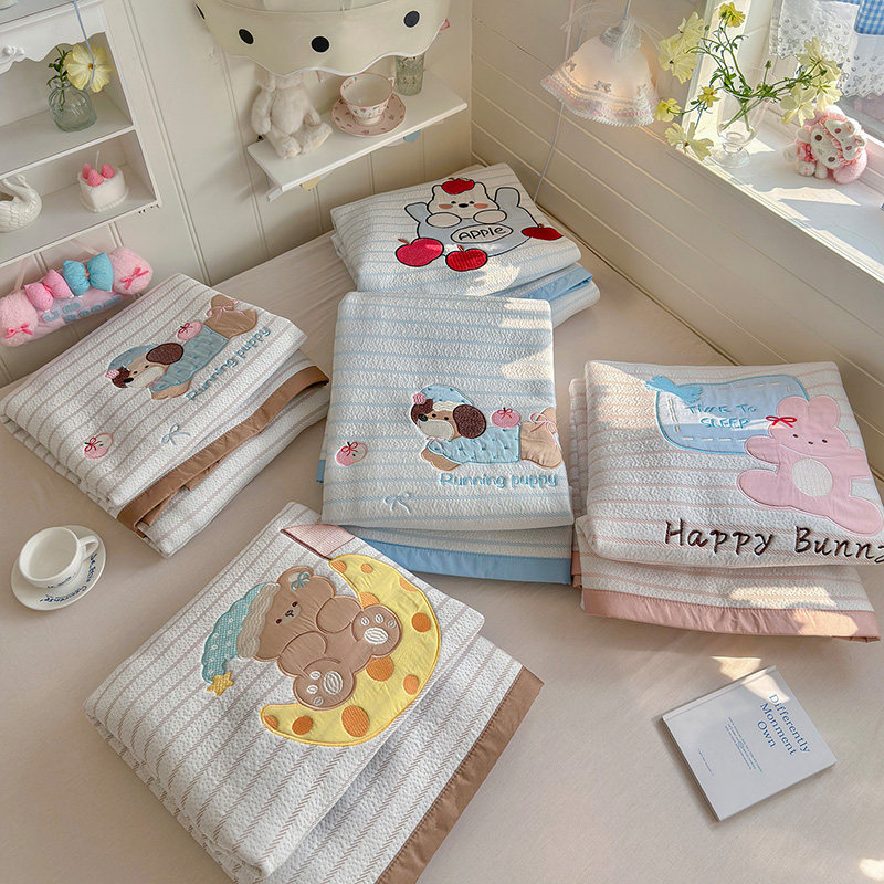 卡通ins可爱冰豆豆冰丝夏凉席三件套空调软席凉感席子双人可机洗