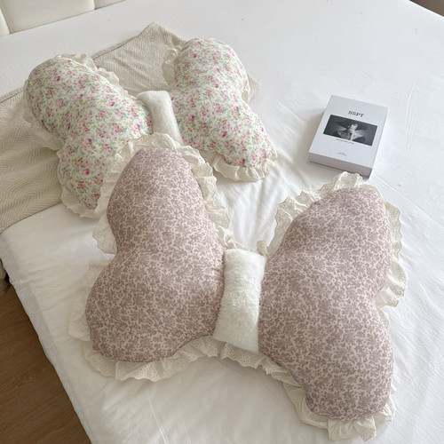 法式ins蝴蝶全棉抱枕少女心花边沙发腰靠垫床头靠枕公主床上靠背