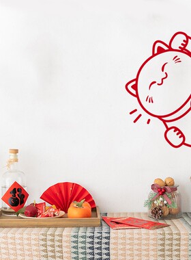 招财猫创意玻璃门防撞贴纸 喜庆墙贴纸餐饮民宿服装店铺橱窗装饰