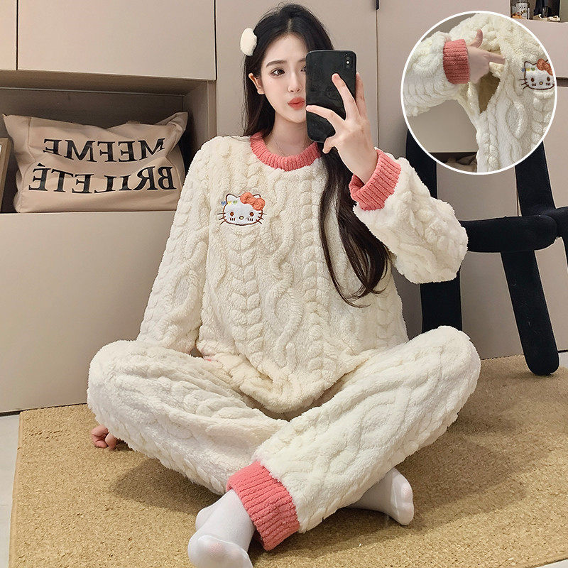 加绒珊瑚绒保暖孕妇月子服加厚哺乳睡衣秋冬季喂奶待产产后家居服