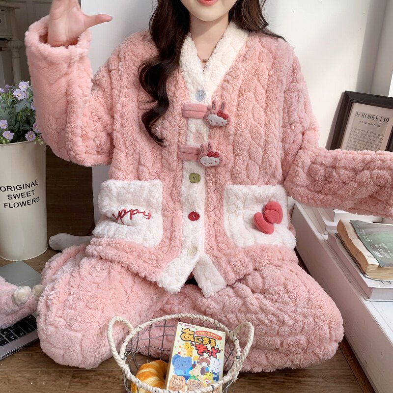 珊瑚绒保暖孕妇月子服加厚加绒哺乳睡衣秋冬季喂奶待产产后家居服
