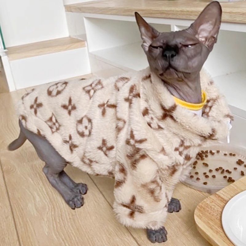 可爱宠物无毛猫蓝短英短布偶衣服狗狗秋冬保暖加绒加厚豹纹款卫衣