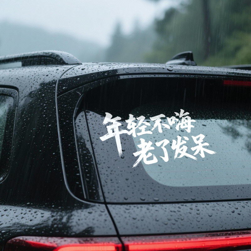 年轻不嗨老了发呆个性创意文字反光车贴搞笑汽车门车窗装饰贴纸