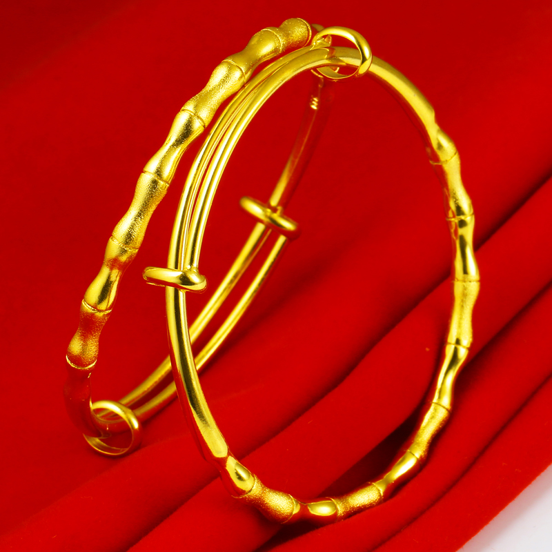 正品黄金手镯男女款竹竿竹节节高镯子999足金纯金首饰真金24k送礼