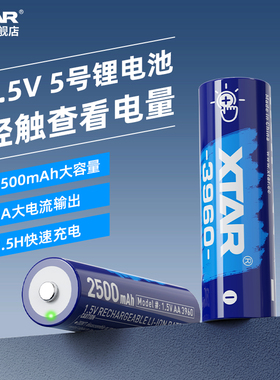 XTAR 5号充电锂电池大容量2500毫安AA电池可触摸显示电量2026新款