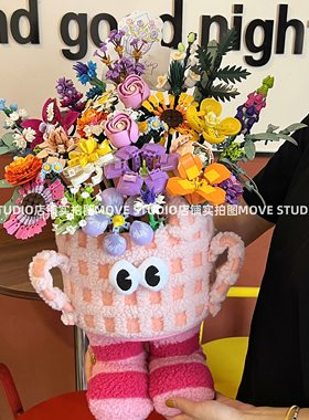 2025新款DIY积木花束抱抱桶永生玫瑰花拼装摆件系列女 情人节礼物