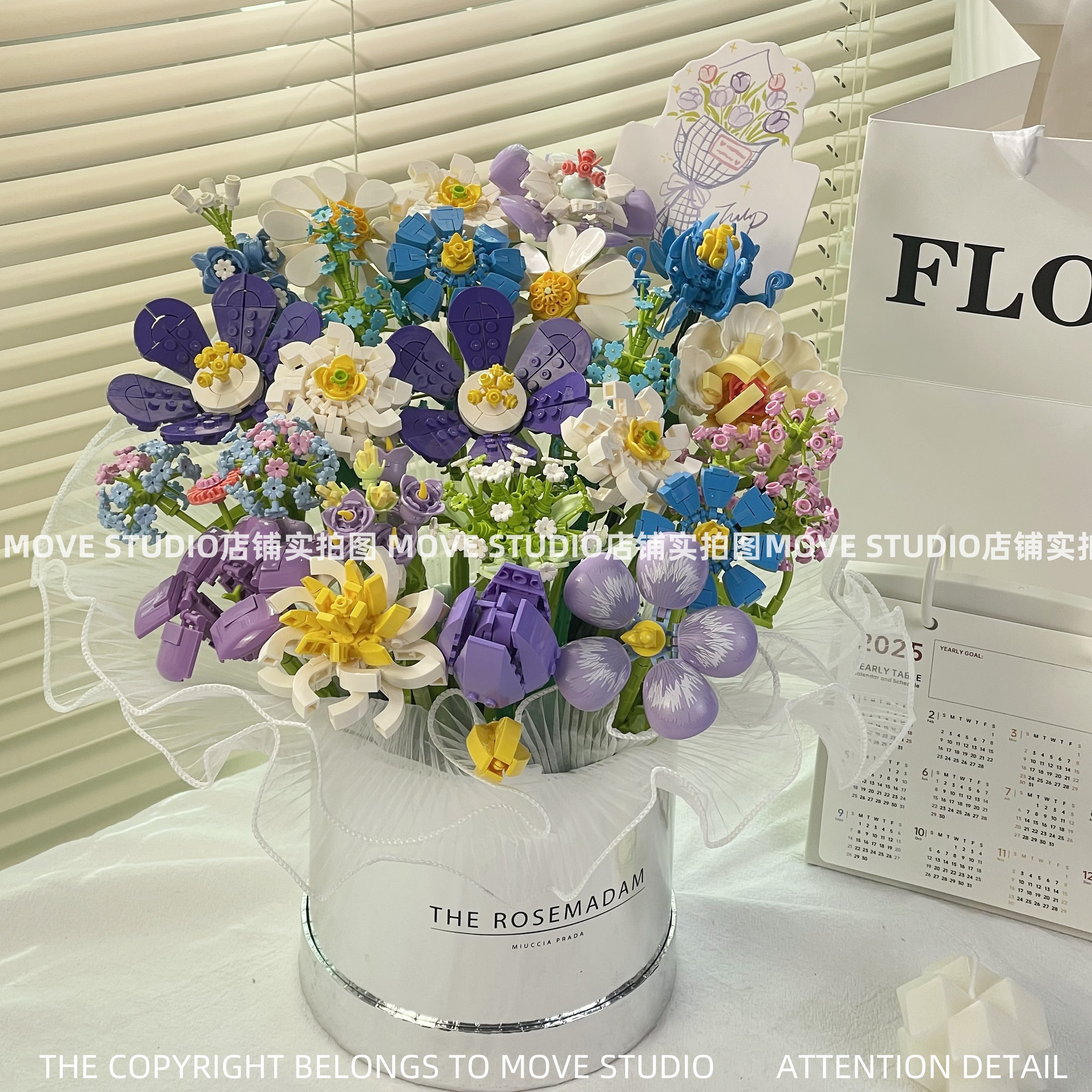 永生玫瑰花束积木仿真花束女生系列抱抱桶拼装女孩玩具情人节礼物