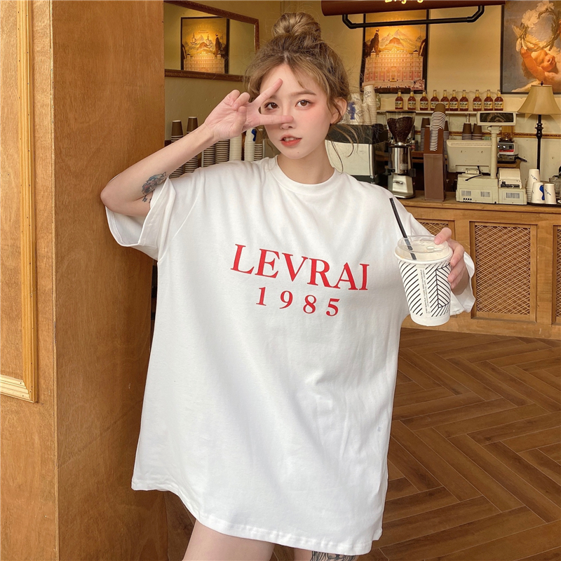 Real shot letter printing loose personality short sleeve T-shirt blouse half sleeve