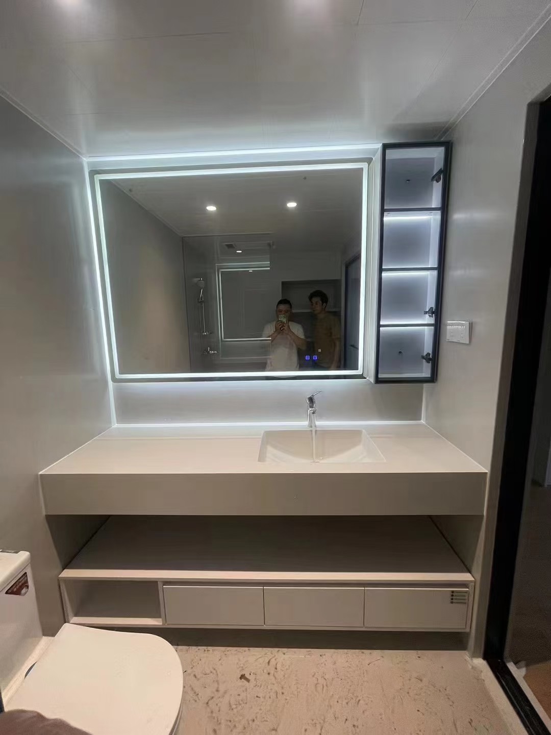 定制智能实木浴室柜岩板一体盆卫生间洗手池储物柜洗漱台盆柜组合