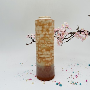 萩烧椿秀作｜全新品｜手作粗陶｜精美细长花入