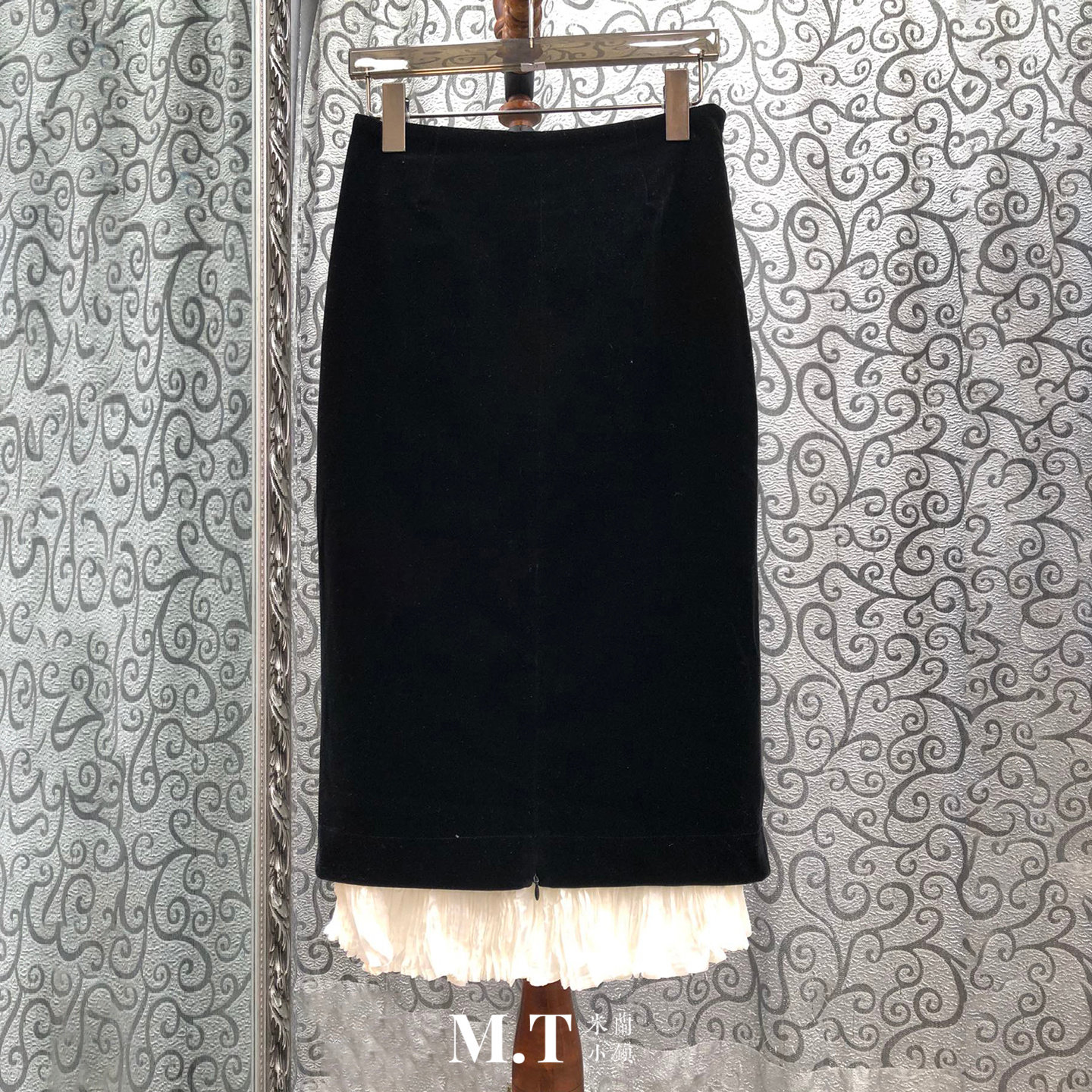 米兰小镇南油高版本欧货假两件下摆拼色压褶直筒包臀丝绒半裙A19,女装/女士精品,半身裙,淘宝优惠券,粉丝福利购,淘宝优惠卷