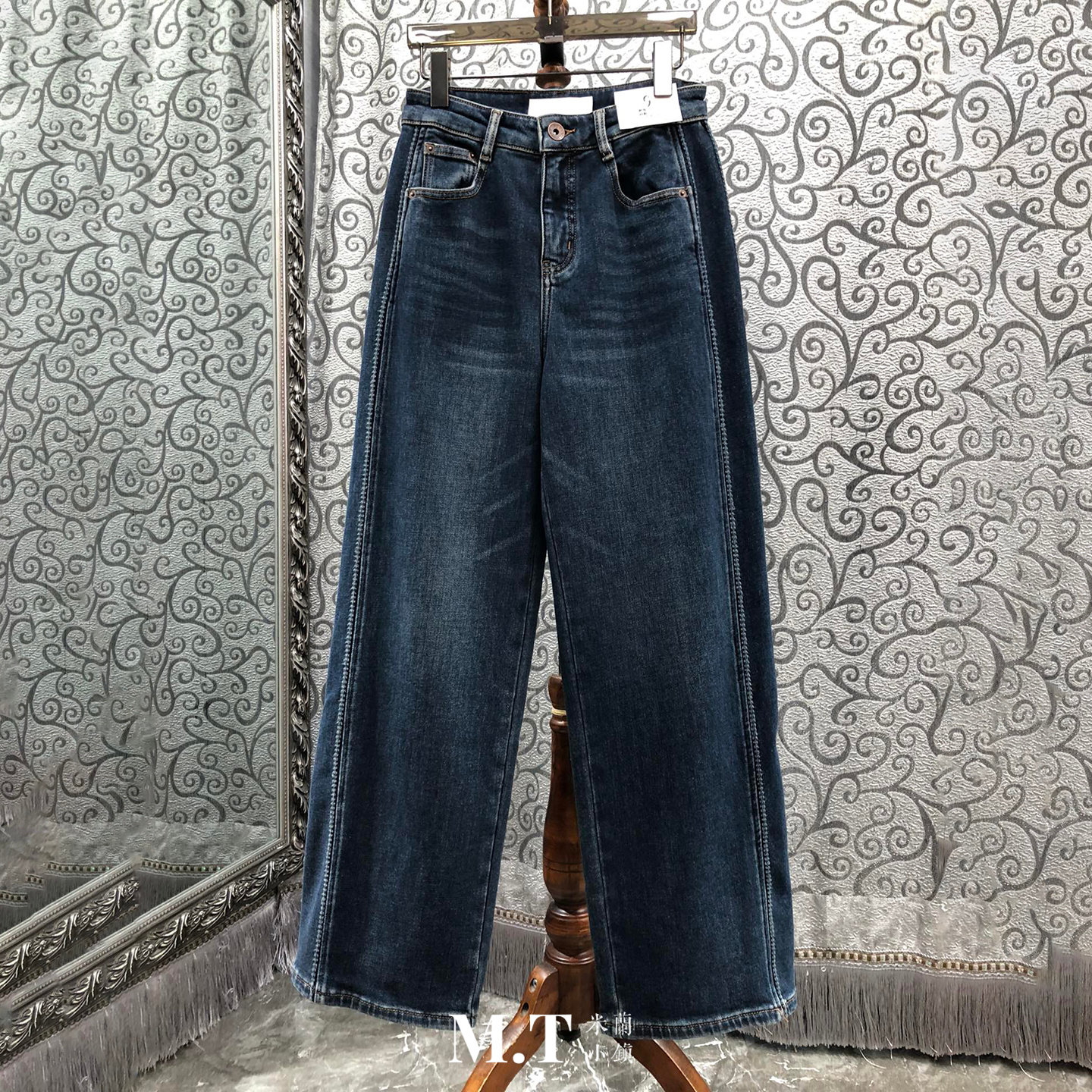 米兰小镇南油高版本腰后皮牌毛线钉珠毛须水洗宽松直筒牛仔裤K24,女装/女士精品,牛仔裤,淘宝优惠券,粉丝福利购,淘宝优惠卷