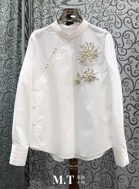 米兰小镇南油版欧货重工钉珠亮片新国风侧襟盘扣立领宽松上衣L20