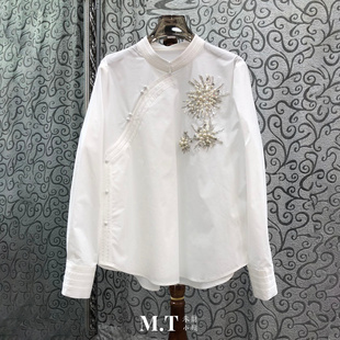 米兰小镇南油版 欧货重工钉珠亮片新国风侧襟盘扣立领宽松上衣L20