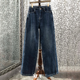 X米兰小镇南油高版 K29 本口袋弧线毛须水波纹做旧水洗直筒牛仔长裤