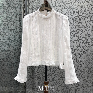 米兰小镇南油高版欧货做工精致镂空水溶花净色荷叶立领短上衣L14