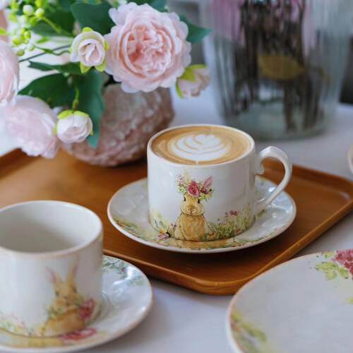 陶园春色兔子花美式复古咖啡杯
