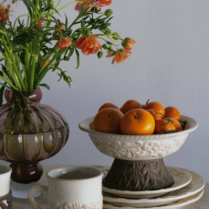 ZJ HONE 出口欧洲GG 经典象牙白鸢尾花铸铝水果盘高脚碗,餐饮具,果盆/果盘/果篮,淘宝优惠券,粉丝福利购,淘宝优惠卷