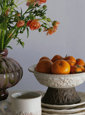 ZJ HONE 出口欧洲GG 经典象牙白鸢尾花铸铝水果盘高脚碗