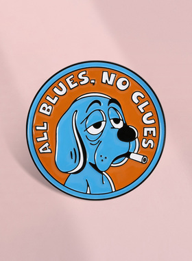 创意蓝色小狗胸针难过小狗圆形胸章金属徽章男女背包扣针配饰饰品