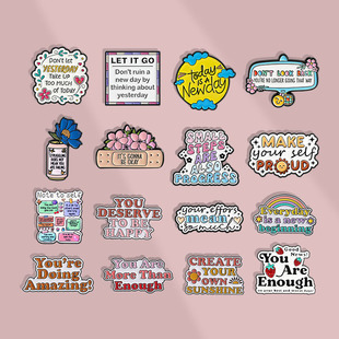 自我鼓励治愈短语胸针彩色英文字符胸章金属徽章男女学生背包配饰