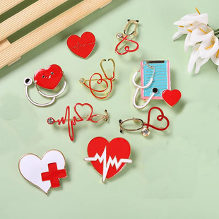 创意饰品医疗系列胸针创意听诊器心电图男女医生造型烤漆别针