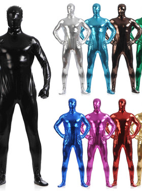 男士加大码zentai全身包裹连身裤舞台表演服装涂胶仿皮紧身连体衣
