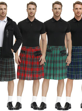 男士苏格兰方格短裙夜店酒吧表演服搞怪大码伪娘服格纹百褶裙kilt